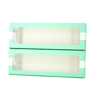 Boîte de boulangerie longue rayée menthe en gros, <span class=keywords><strong>prix</strong></span> d'usine, boîte en papier de qualité alimentaire avec fenêtre transparente en PVC pour macarons - Product Image 2