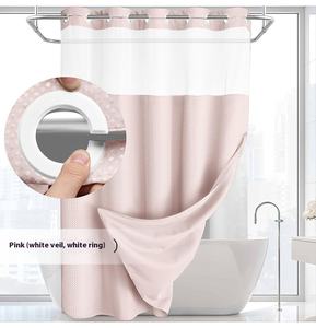 Grand rideau de douche en polyester à anneau double couche imperméable et anti-moisissure pour la salle de bain - Product Image 6