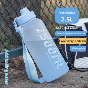Large-Capacity Food-Grade Plastic Water <b>Bottle</b> <b>with</b> Strap Straw Measurement <b>Flip</b>-<b>Top</b> Cap Unisex Summer Outdoor Straw Type - Product Image 1