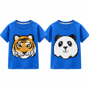 <span class=keywords><strong>T</strong></span>-<span class=keywords><strong>shirt</strong></span> à sequins animaux pour enfants, garçons et filles, motif tigre et panda, manches courtes, coton, haut d'é<span class=keywords><strong>t</strong></span>é, vente en gros OEM - Product Image 2