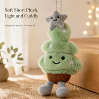 Ornement de Noël en peluche 12 cm vert sauge, décoration suspendue avec étoile argentée, pendentif de Noël en peluche courte pour la décoration de l'arbre