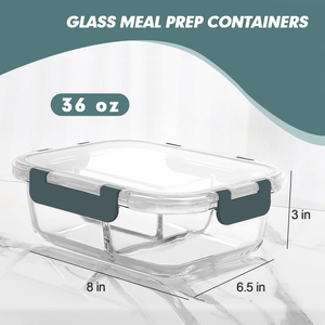 3 Compartment Glass Bento <b>Box</b> Meal Prep Containers with Lids for Back to School Food Storage - Product Image 3