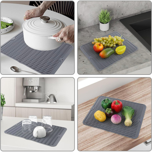 Tapis en silicone facile à nettoyer 12 "x 16" pour comptoir de cuisine ou évier tapis de séchage de vaisselle en silicone à usage multiple