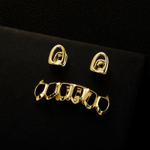 Grillz para dientes, juego de grillz dorados con forma de púa, aleación de cobre, unisex, accesorio de moda hip hop para fiestas - Product Image 5