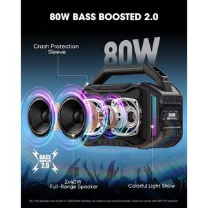 Enceinte Bluetooth Ancooon 80W de puissance de pointe, étanche IPX6, portable pour l'extérieur avec lumière LED - Product Image 2