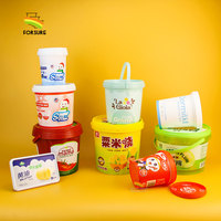 Récipients alimentaires en plastique ronds de la catégorie comestible 0.3L pp avec le baquet en plastique du récipient IML d'emballage de yaourt des couvercles 10oz de beurre