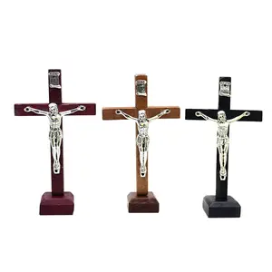 卸売聖地木製クロスホームChruchテーブル装飾宗教立っている祈りウッドクロスイエス十字架装飾