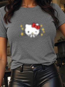 <span class=keywords><strong>T</strong></span>-<span class=keywords><strong>shirt</strong></span> blanc en polyester personnalisable pour femme, col rond, respirant, coupe ajustée, avec logo de chat de dessin animé, vente en gros - Product Image 3