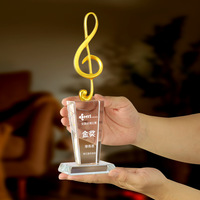 Trophée de Compétition de Piano Musical en Cristal Haut de Gamme, Créatif, avec Note Musicale, Microphone de Chant, pour Hôte, Discours, Voix, Gravé, Offre Spéciale