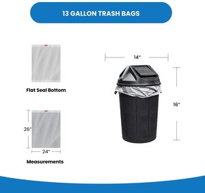 Tall Kitchen Drawstring Plastic <b>Side</b> Gusset Trash <b>Bags</b> 13 Gallon 250 Count Bulk Garbage <b>Bags</b> <b>White</b> 16 Gallon Capacity - Product Image 3