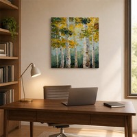 Peinture à l'huile personnalisée peinte à la main Forêt de bouleaux Automne Art mural Toile Texture Impasto Décoration intérieure Salon Chambre