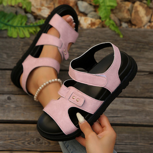 Sandalias de Plataforma Casuales de Verano para Mujer, Tallas Grandes, Estilo Europeo Americano, con Velcro, Suela Gruesa, Color Sólido, Venta al Por Mayor - Product Image 4