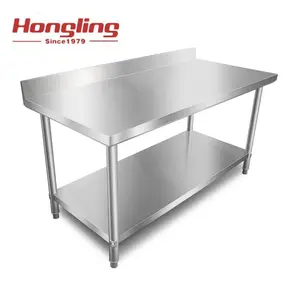 Commercial Kitchen Prepare Work Table Stainless Steel Double Deck Workbench