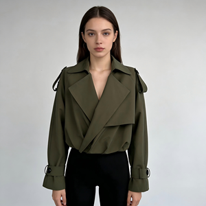 <span class=keywords><strong>Trench</strong></span> Corto <span class=keywords><strong>Verde</strong></span> Oliva Personalizzabile, Giacca Antivento Retrò Ecologica con Colori Personalizzabili - Product Image 2
