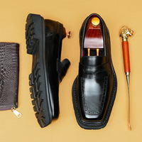 Mocassins de conduite décontractés pour hommes à bout carré, en cuir véritable, semelle épaisse, doublure en cuir de vachette, rehaussant la taille