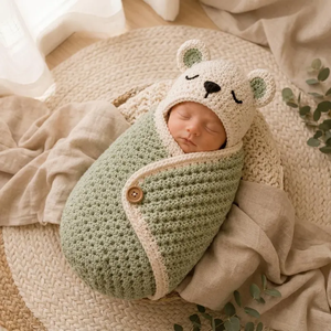 Conjunto de ropa de invierno para bebé: Envoltura de ganchillo, gorro de animal, manta para recién nacido, accesorio para fotos de bebé - Product Image 5