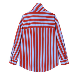 ZEVITY Nova Blusa Feminina Casual de Verão Vintage com Gola Alta Assimétrica e Listras, Design Elegante com Laço, Blusa Social - Product Image 5