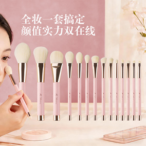 Ensemble de pinceaux de maquillage Cangzhou, 14 pièces, magnétique, rose doré, poils synthétiques, manche en bois, application du fond de teint - Product Image 1