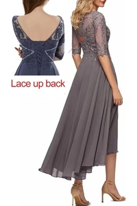 Abiti per la Mamma della Sposa con Applicazioni in Pizzo per Matrimonio Maniche a 3/4 Lunghezza al Polpaccio in Chiffon Abiti da <span class=keywords><strong>Sera</strong></span> Formali da Cerimonia per la Mamma - Product Image 2