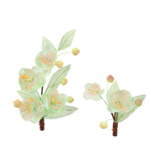 ดีไซน์ใหม่แบบดั้งเดิม ทำด้วยมือ ประดับผมแบบฮั่นฝู ลายดอกแพร์สีเขียวสดใส พร้อมลายดอกไม้ปั๊มร้อน - Product Image 5