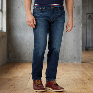 Jean en denim coupe slim pour homme, délavage moyen, coupe droite, décontracté, avec rivets - Product Image 3