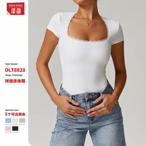 Disko Sport Combinaison de yoga à manches courtes pour femme, col rond, couleur unie, coupe ajustée, sous-vêtement de sport DLT8828 - Product Image 5