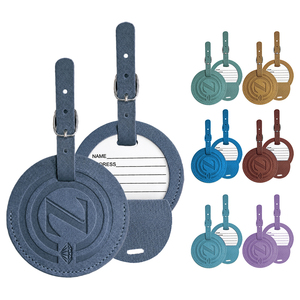 Étiquettes de bagages rondes de luxe en cuir microfibre avec fenêtre pour nom et sangle, disponibles en plusieurs couleurs, pour accessoires de valise de voyage - Product Image 1