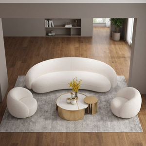 Sofá Seccional Chesterfield Hinchable Ovalado Reclinable con Tapicería de Terciopelo Bouclé Desmontable, Convertible y Extensible, Estilo Moderno para Centro Comercial - Product Image 3