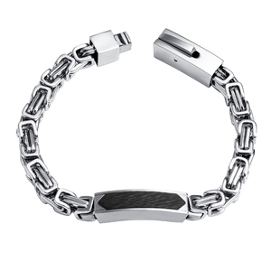 Bracelet en acier inoxydable pour homme, maillons byzantins avec incrustation en fibre de carbone ondulée, hypoallergénique, bijoux pour homme - Product Image 1