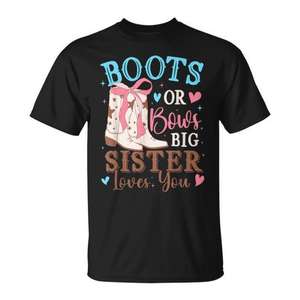 Camiseta unisex con cuello redondo y manga corta con estampado digital de Boots Or Bows Big Sister Loves You, camiseta para adultos para reuniones familiares - Product Image 1
