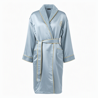 Peignoir unisexe avec col châle, double face, bleu ciel, chaud et durable, pour la maison et les vacances, longueur intégrale, pour toutes les saisons