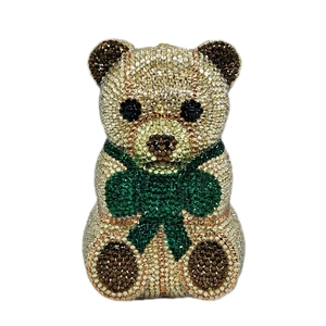 Cute <strong>Green</strong> Bow Flat Bottom Full of Diamonds Bear Dinner Bag Luxury Banquet Diamond <strong>Clutch</strong> Women's Rhinestone Bolsa Feminina - Product Image 4
