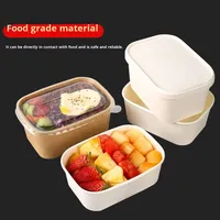 Boîte alimentaire jetable écologique carrée en papier blanc/kraft avec couvercle, bol en papier pour l'emballage de salades, boîtes jetables