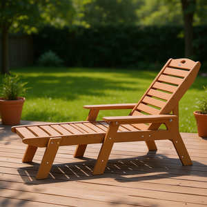 Chaise longue d'extérieur en teck, réglable et inclinable, mobilier de patio au design moderne - Product Image 2