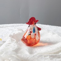 Figurine de coq en verre soufflé à la main style Murano, sculpture animale décorative colorée, ornement de bureau, cadeau