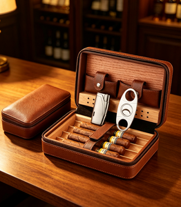 Estuche Humidor de Viaje para Cigarros de Cedro, de Cuero de Lujo, Ligero, Portátil e Impermeable, Caja de Almacenamiento Personalizada con Impresión - Product Image 1