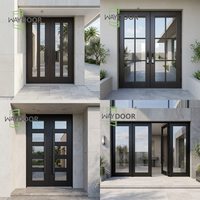 Porte d'entrée double sur mesure, minimaliste, résistante aux intempéries, robuste, en bois massif noir mat, avec verre de sécurité