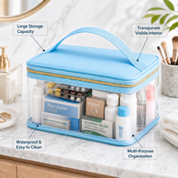 Sac de toilette personnalisé transparent grande capacité avec poignée pour femme, idéal pour les voyages et les activités de plein air