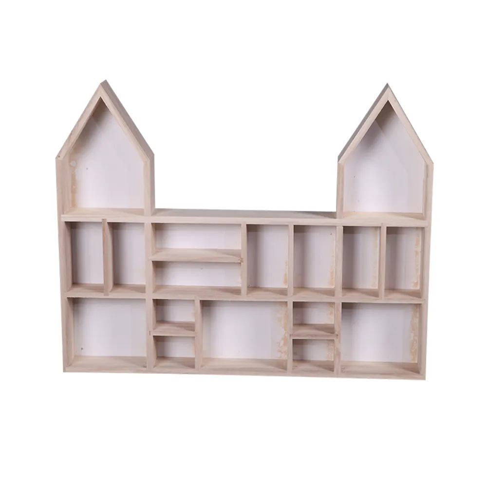 factory direct-sale Bedroom Home Living Room Organizer Floating Shelf House Shaped wooden Shadow wall decor box Display Shelf