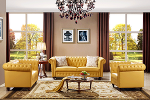 صنع في الصين أريكة تشيسترفيلد جلدية صفراء مريحة 3 2 1 للاستخدام في الشقة - Product Image 2