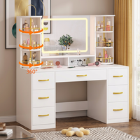 Table de maquillage, coiffeuse, style minimaliste, rangement, miroir clair, lumières LED