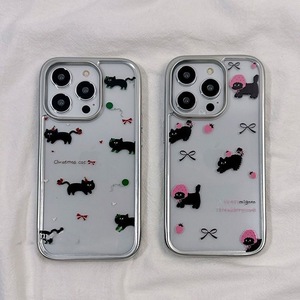 Mạ điện Bạc Khung dễ thương mèo nhỏ màu đen điện thoại casefor iPhone 13/14/15Promax chống rơi iphone11/12female15cartoon - Product Image 1