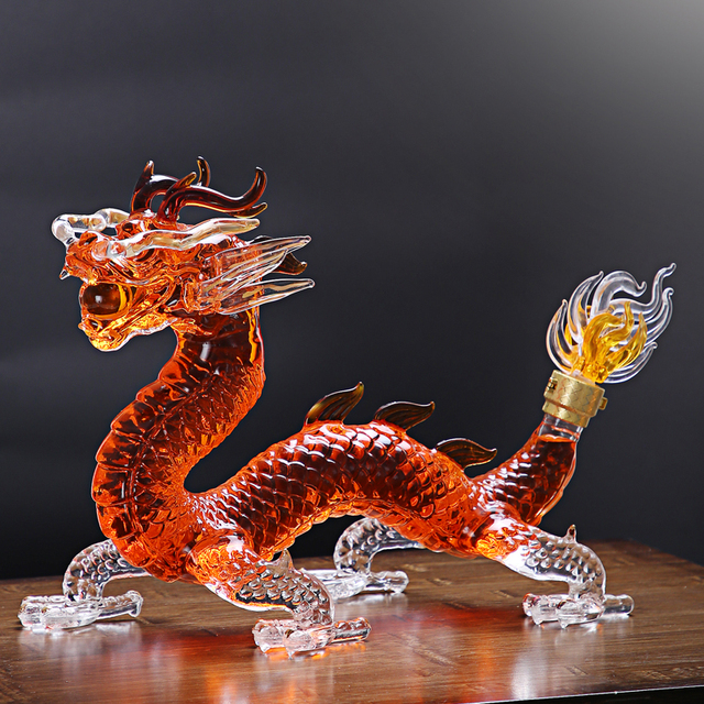 Wholesale Custom 1000ml Designed Animal Dragon Shape Glass Liquor Bottle Wholesale Glass Dragon Bottle for Liquor