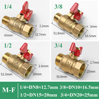 Robinet à bille à deux voies en laiton avec poignée papillon pour carburant, gaz, eau, huile, air, filetage femelle-femelle 1/4\", 3/8\", 1/2\", 3/4\"