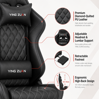Fauteuil Ergonomique Relevable en Cuir PU de Haute Qualité, Fauteuil Inclinable Pivotant, Chaise de Gaming Sportive Noire RGB, Réglable en Hauteur