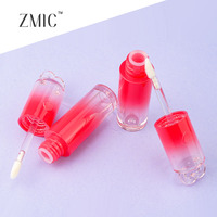 Tube de brillant à lèvres dégradé rouge de 4 ml avec décoration en forme de cœur, contenant vide pour rouge à lèvres liquide, tube en plastique à mécanisme rotatif pour teinte à lèvres et baume à lèvres