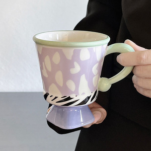 Creative High Footed Ceramic Coffee Cup Nordic Colorful Striped Tea <b>Mug</b> - Product Image 5