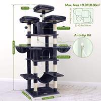 Grande tour pour chats d'intérieur, tour pour chats de 80 pouces pour plusieurs chats adultes, arbre à chat XXL avec poteau à gratter, hamac gris fumé