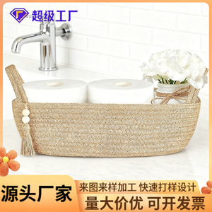 Cesta de Almacenamiento Tejida de Algodón Estilo Nórdico, Rectangular, Hecha a Mano, para Baño, Escritorio, Lavandería, Organización - Product Image 5