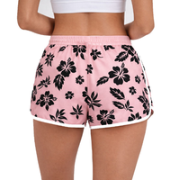 Shorts décontractés pour femmes à imprimé floral rose avec cordon de serrage, shorts de sport d'été avec bordure contrastée blanche